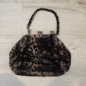 Y2K Bueno Leopard Print Faux Fur Handbag